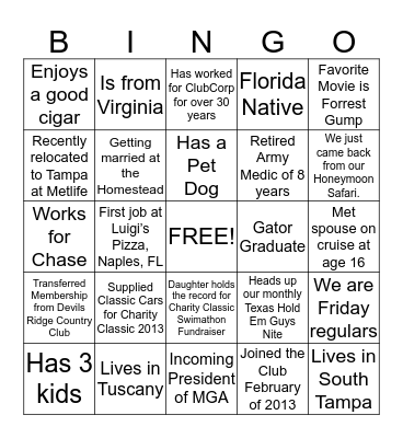 New Member Reception! Bingo Card