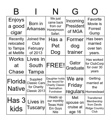 New Member Reception! Bingo Card