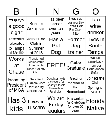 New Member Reception! Bingo Card