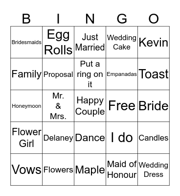 Bridal Bingo  Bingo Card