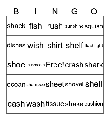 SH word Bingo Card
