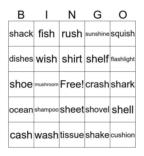 SH word Bingo Card