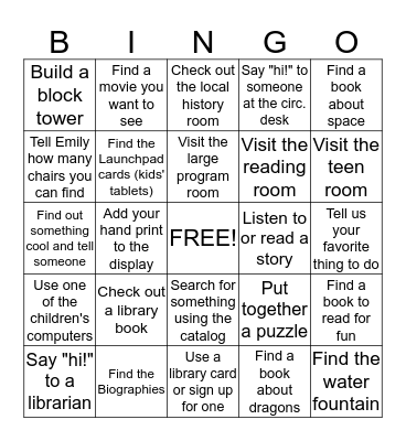 Welcome to Moffat Library! Bingo Card