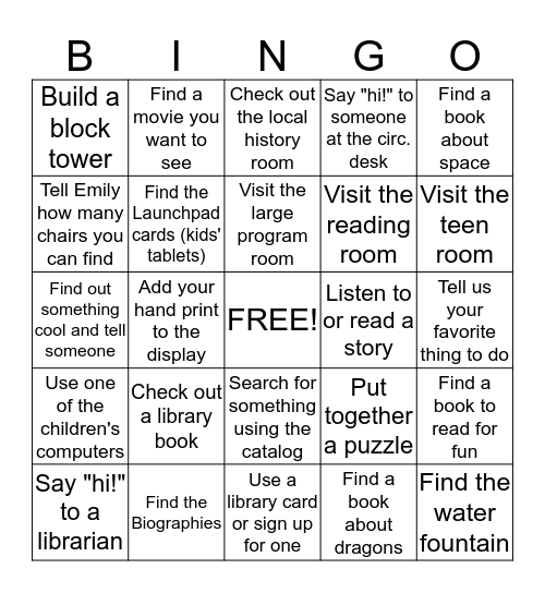 Welcome to Moffat Library! Bingo Card