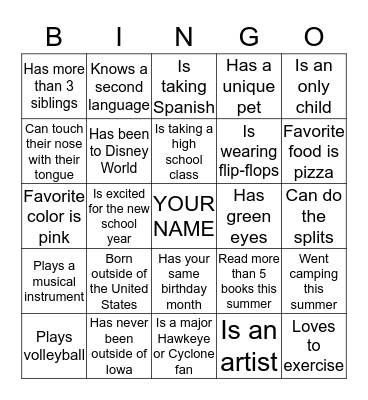 Get to Know You BINGO Card