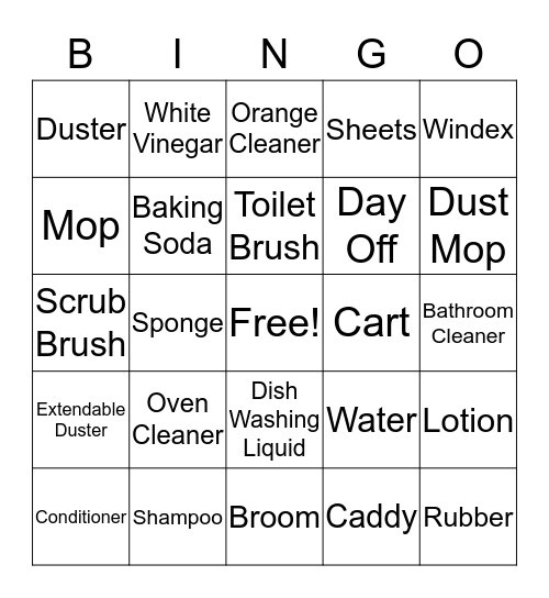 Housekeeping Bingo  Bingo Card