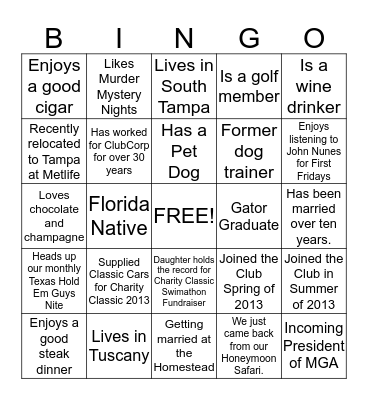 New Member Reception! Bingo Card