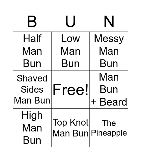 Man Bun Bingo Card