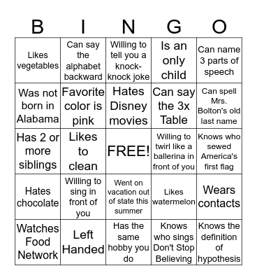 Bolton Bingo Card