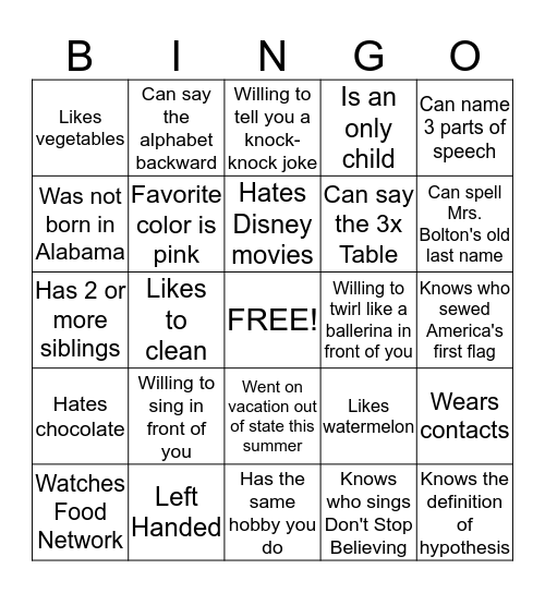 Bolton Bingo Card