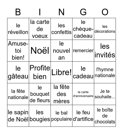 Les Fêtes en France Bingo Card