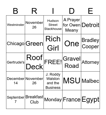 Bob and Jen Bingo Card