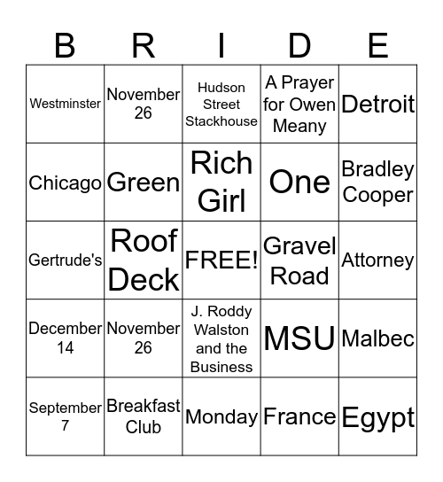 Bob and Jen Bingo Card