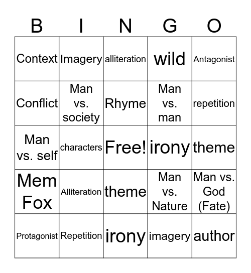 Literary devices Bingo Card