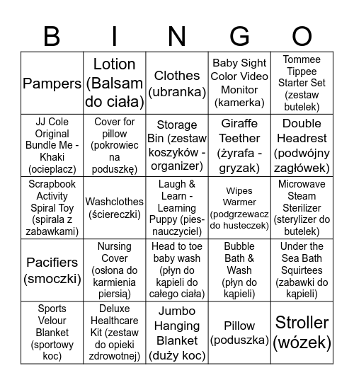 BABY SHOWER BINGO Card