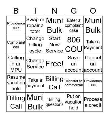WM BINGO Residential Bingo Card