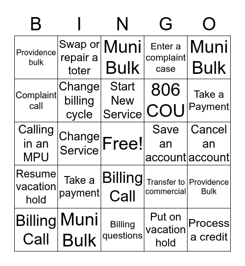 WM BINGO Residential Bingo Card