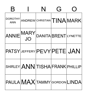 PEVY Family Bingo Card