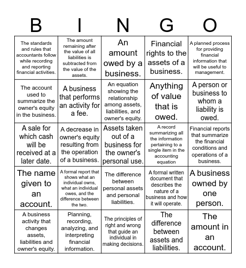 Chapter 1 accounting (definitions) Bingo Card