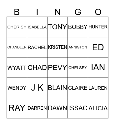 PEVY Family Bingo Card