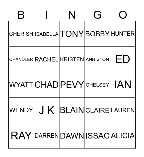 PEVY Family Bingo Card