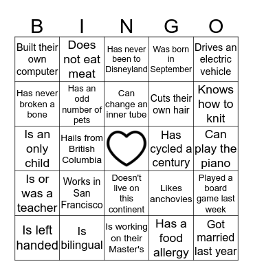 Heather and Andrew's Wedding Bingo Card