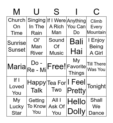 Broadway Bingo Card
