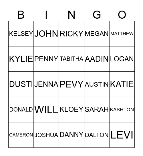 PEVY Family Bingo Card