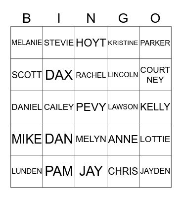 PEVY Family Bingo Card