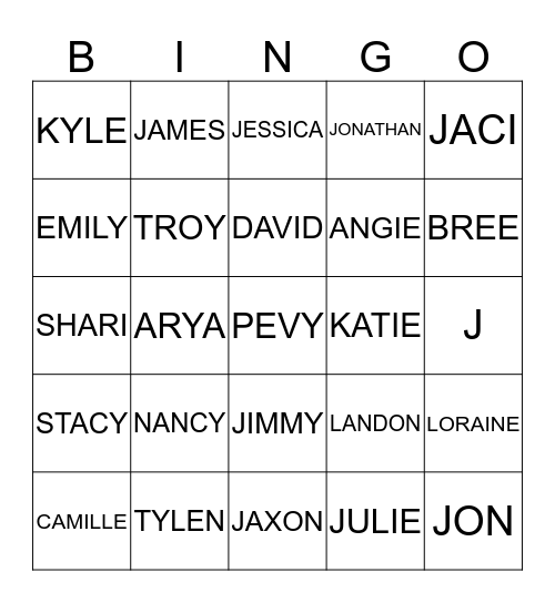 PEVY Family Bingo Card