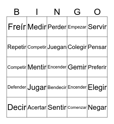 Er ir verbs Bingo Card