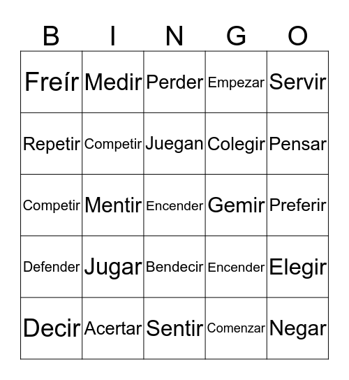 Er ir verbs Bingo Card
