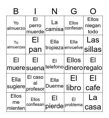 E-I stem changing verbs Bingo Card