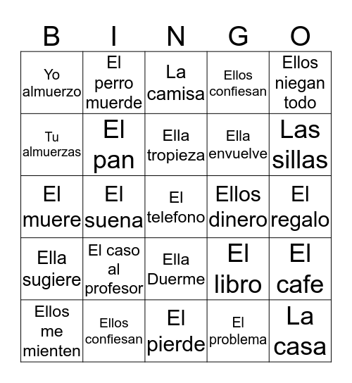 E-I stem changing verbs Bingo Card