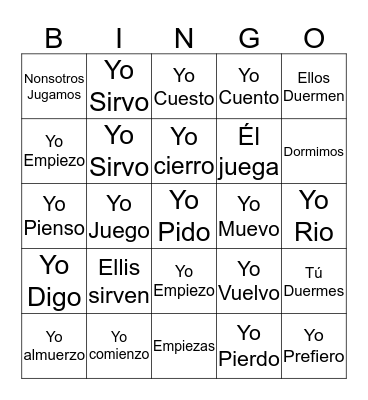 Stem changing verbs Bingo Card