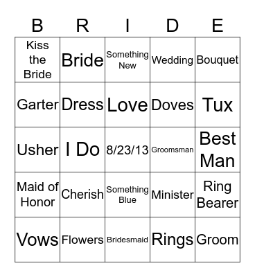 Megan's Bridal Shower Bingo Card