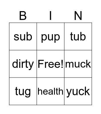 short u words Bingo Card