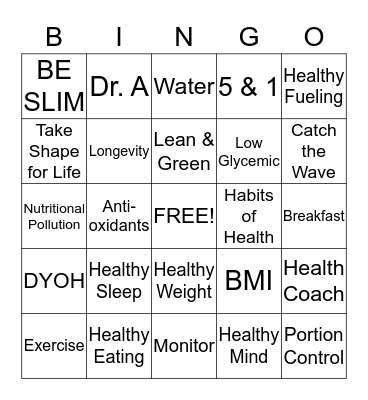 HEALTHY BINGO Card