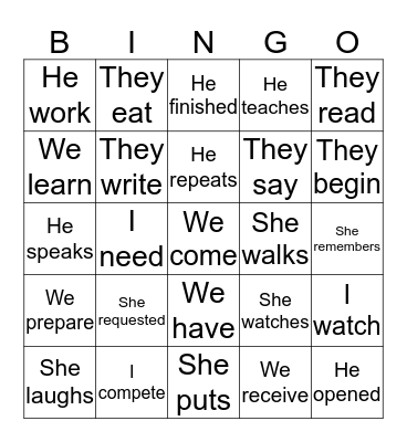 Stem-changing e to I verbs  Bingo Card