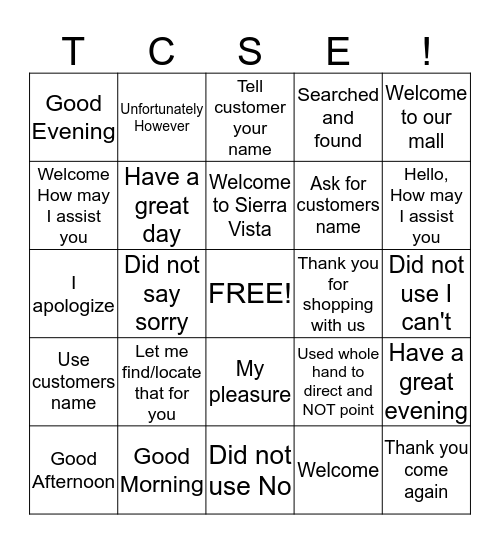 TCSE Bingo Card