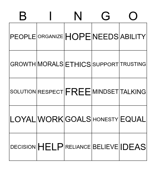 Building Trust Bingo Card