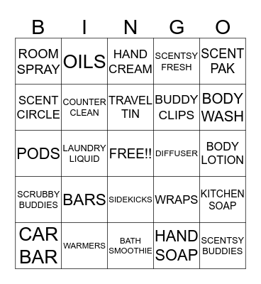 SCENTSY BINGO Card