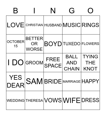 BOYD WEDDING BINGO Card
