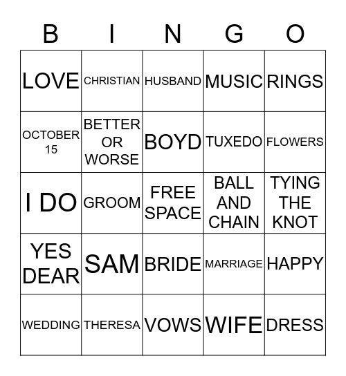 BOYD WEDDING BINGO Card