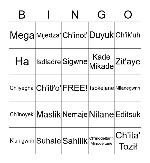 DInak'i Mama (Food) Bingo Card