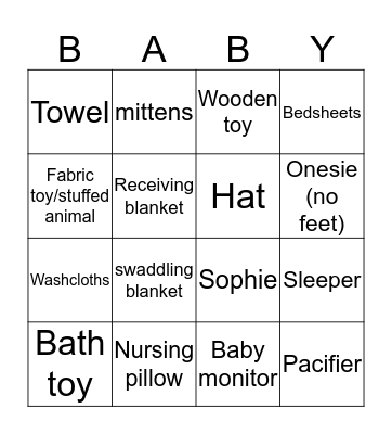 Baby Bingo! Bingo Card