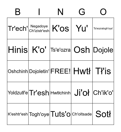 Dinak'i #1 Bingo Card