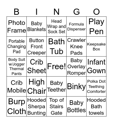Lisa's Baby Shower Bingo Card
