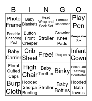Lisa's Baby Shower Bingo Card