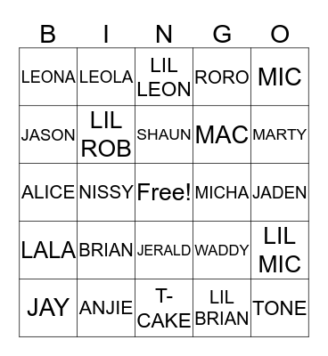 FAMILY BINGO Card